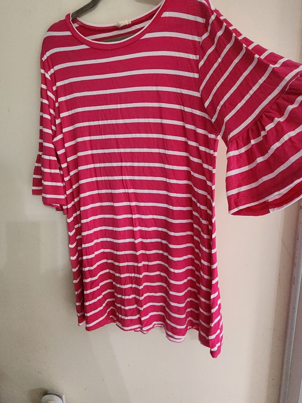 Yelete Pink/White Striped Bell Sleeve Tunic, Size 3XL,‎ Boho Stylr